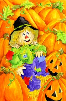 Scarecrow & pumpkins 150dpi